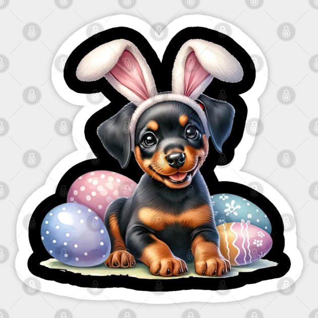 Puppy Doberman Pinscher Bunny Ears Easter Eggs Happy Easter Sticker by TATTOO project